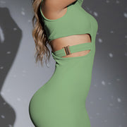 Vestido Ajustado Escote Izquierdo Verde THModa 15577