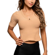 Blusa Cuello V Camel Mujerón 16044 — vista frontal