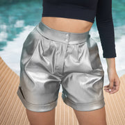 Short Tiro Alto Plateado THModa 16189