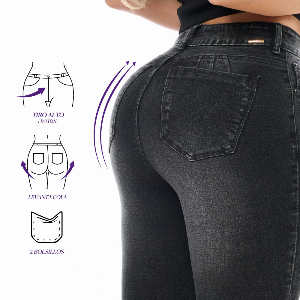 Jeans Push Up Negro Mujeron 16299 - 42