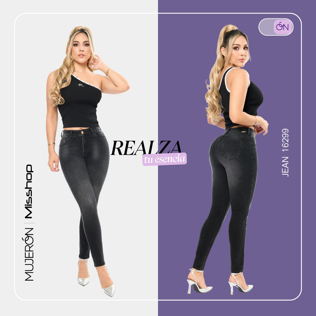 Jeans Push Up Negro Mujeron 16299