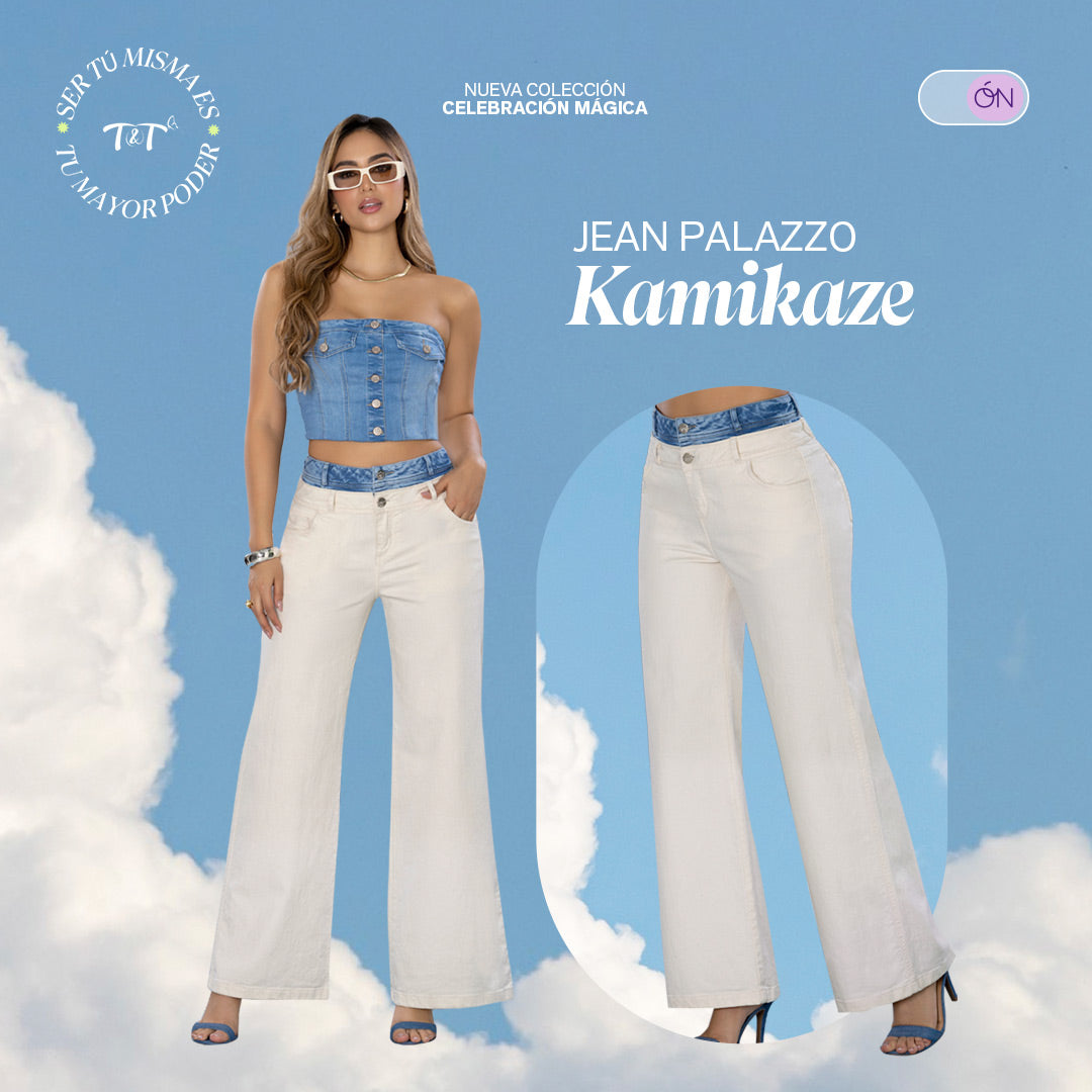 Jean Palazzo Tiro Alto Doble Pretina Blanco Tyt Kamikaze - 42