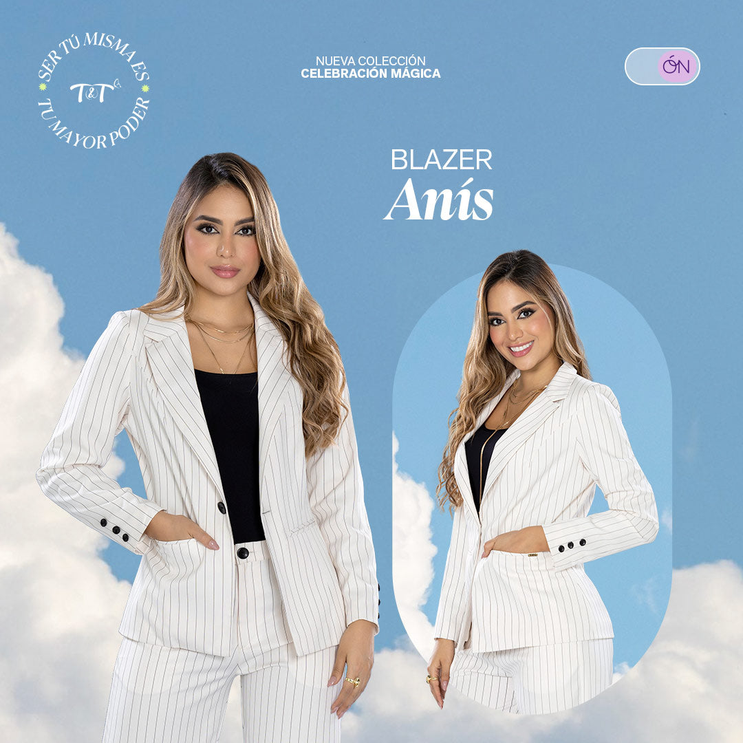 Blazer Ajustado Raya Tiza Hueso TyT Anís