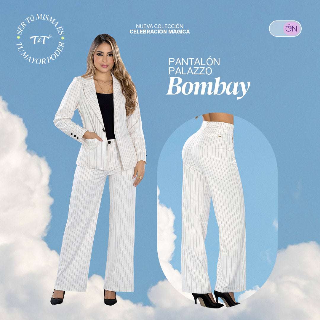 Pantalón Palazzo Raya Tiza Hueso Tiro Super Alto Tyt Bombay - 42