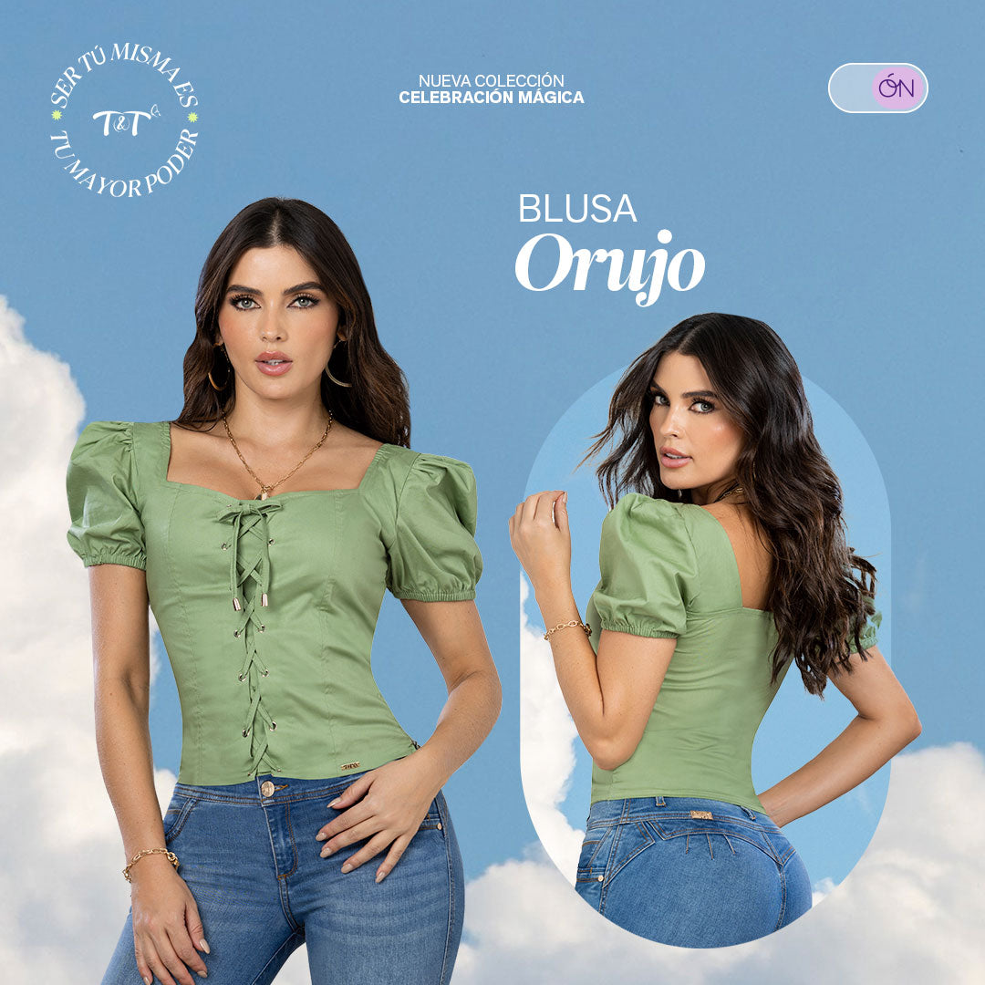 Blusa Ajustada Cuello Cuadrado Verde Matcha TyT Orujo