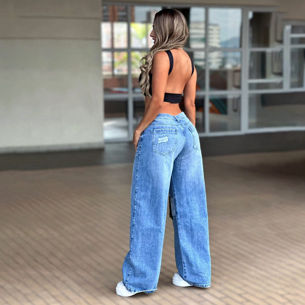 Jeans Bota Ancha Azul Asi Sea As06548 - 42