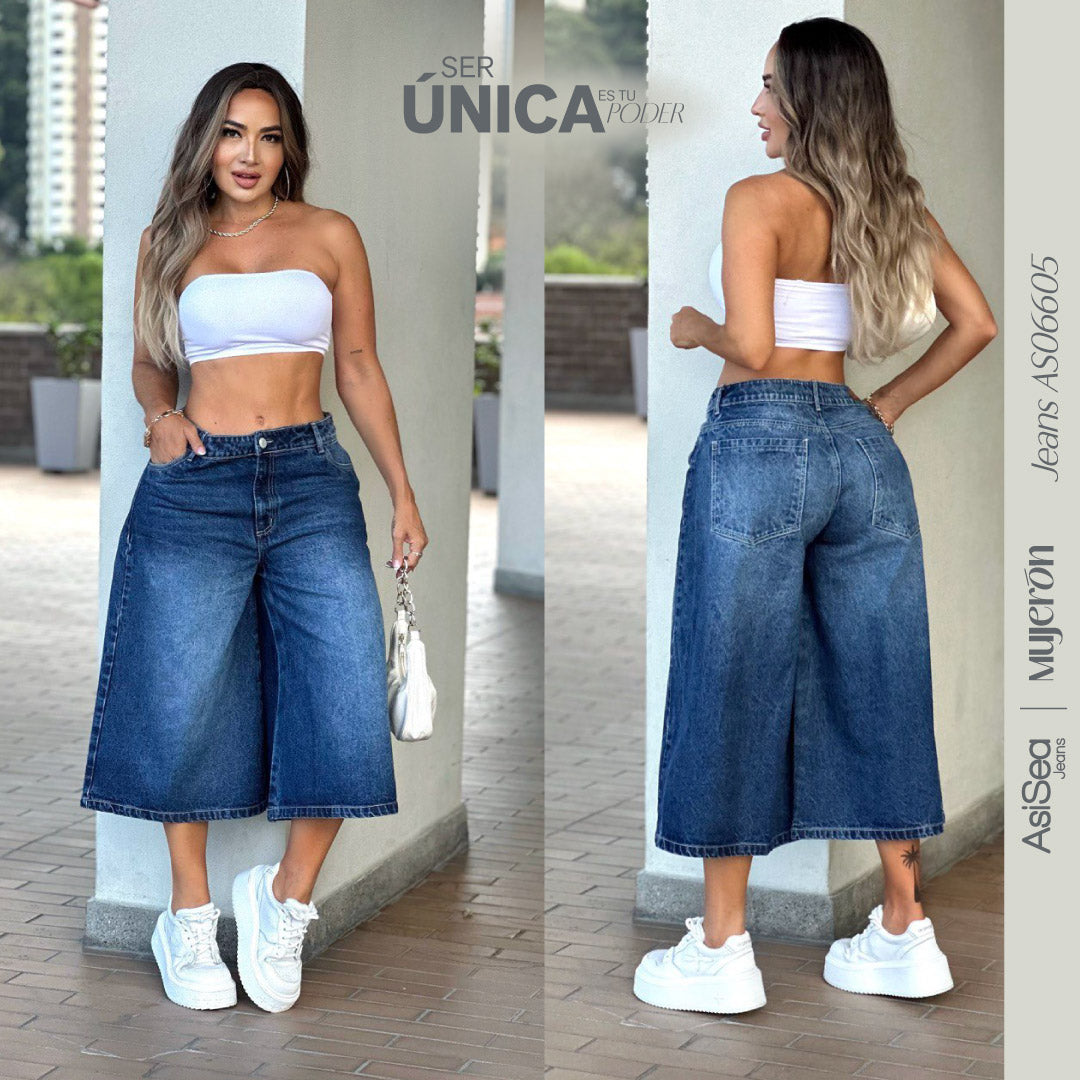 Jeans Short Baggy Tiro Alto Azul Asi Sea As06605