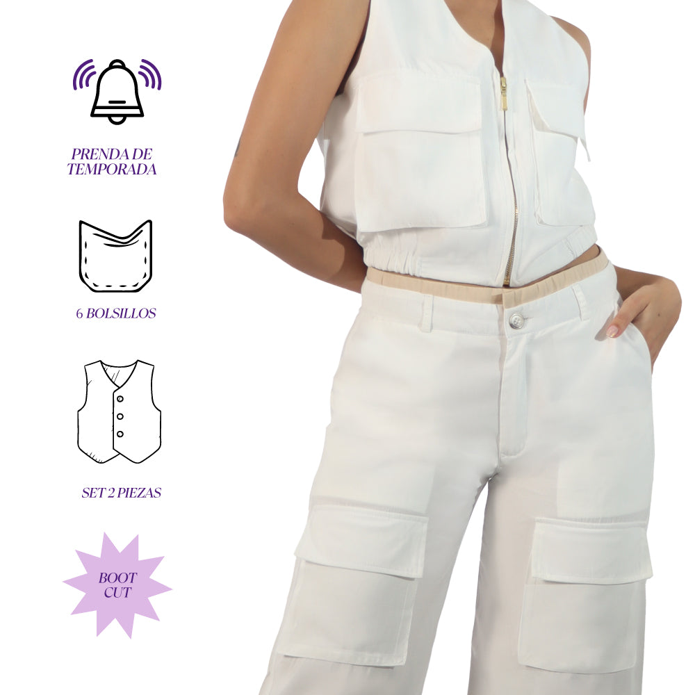 Set Cargo Bota Ancha Hueso Misshop 1060