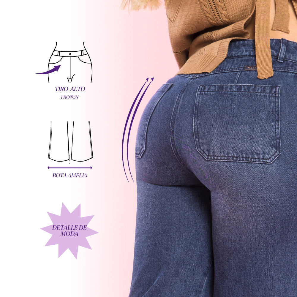 Jeans Palazzo Azul Rigido Mujeron Beso - 40