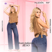 Jeans Palazzo Azul Rigido Mujeron Beso