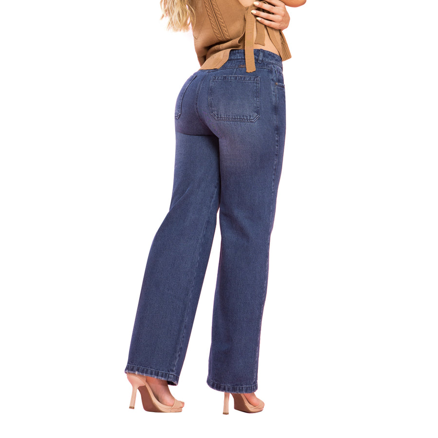 Jeans Palazzo Azul Rigido Mujeron Beso - 36