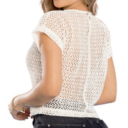 Blusa Malla Crochet Beige TyT Colter — detalle posterior
