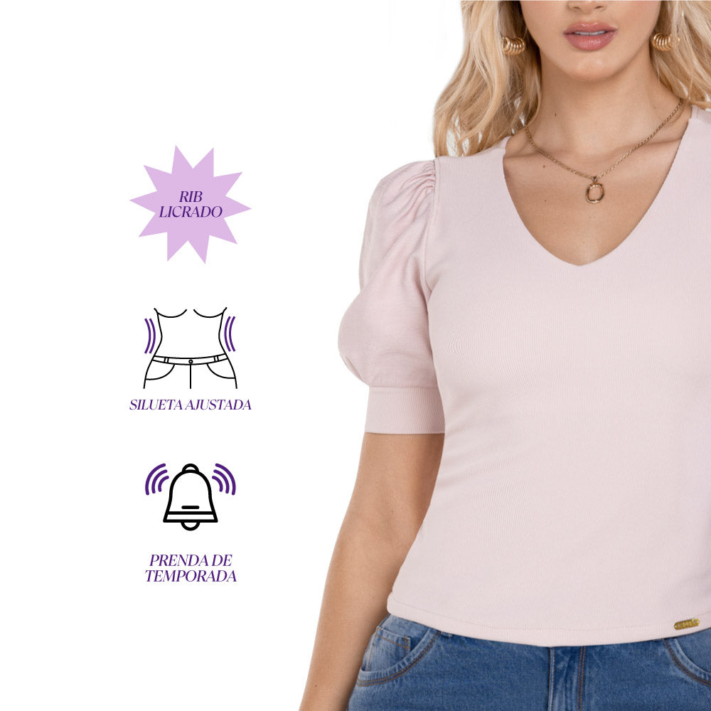 Blusa Manga Corta Cuello V Rosa TyT Bonet