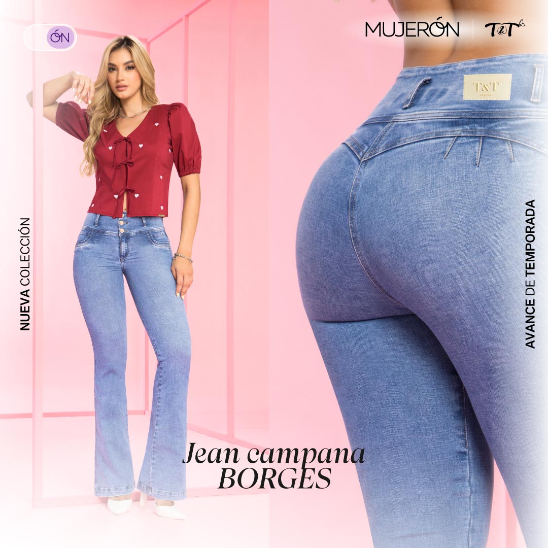 Jeans Push Up Campana Azul Mujeron Borges - 42