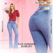 Jeans Push Up Campana Azul Mujeron Borges - 42