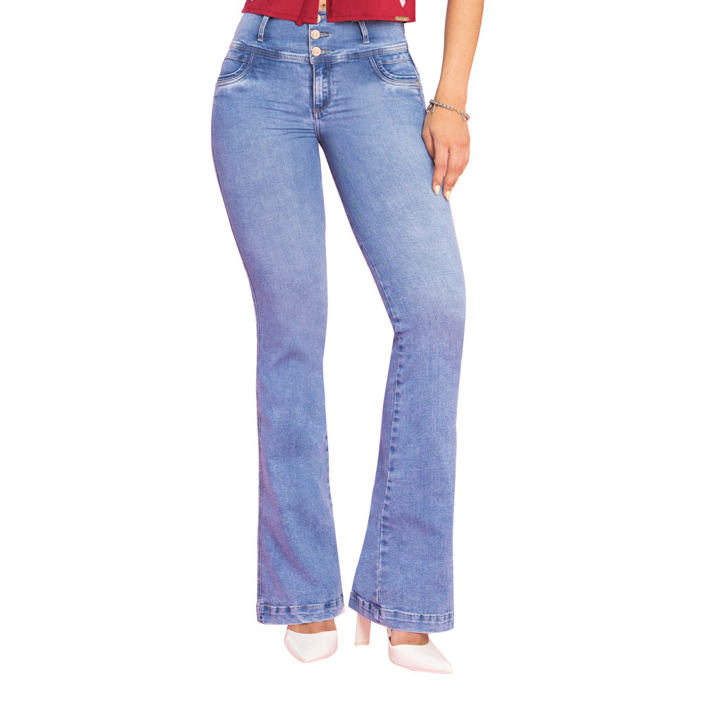 Jeans Push Up Campana Azul Mujeron Borges - 38