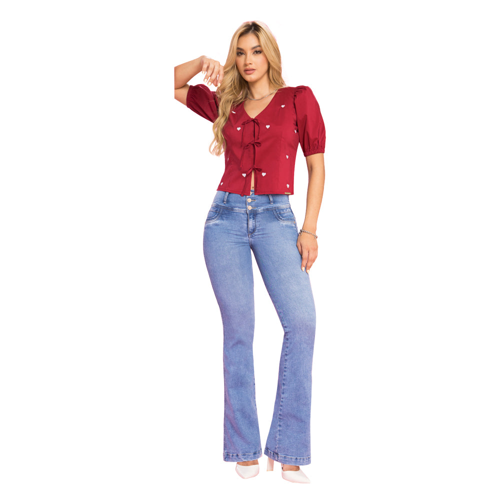 Jeans Push Up Campana Azul Mujeron Borges - 44