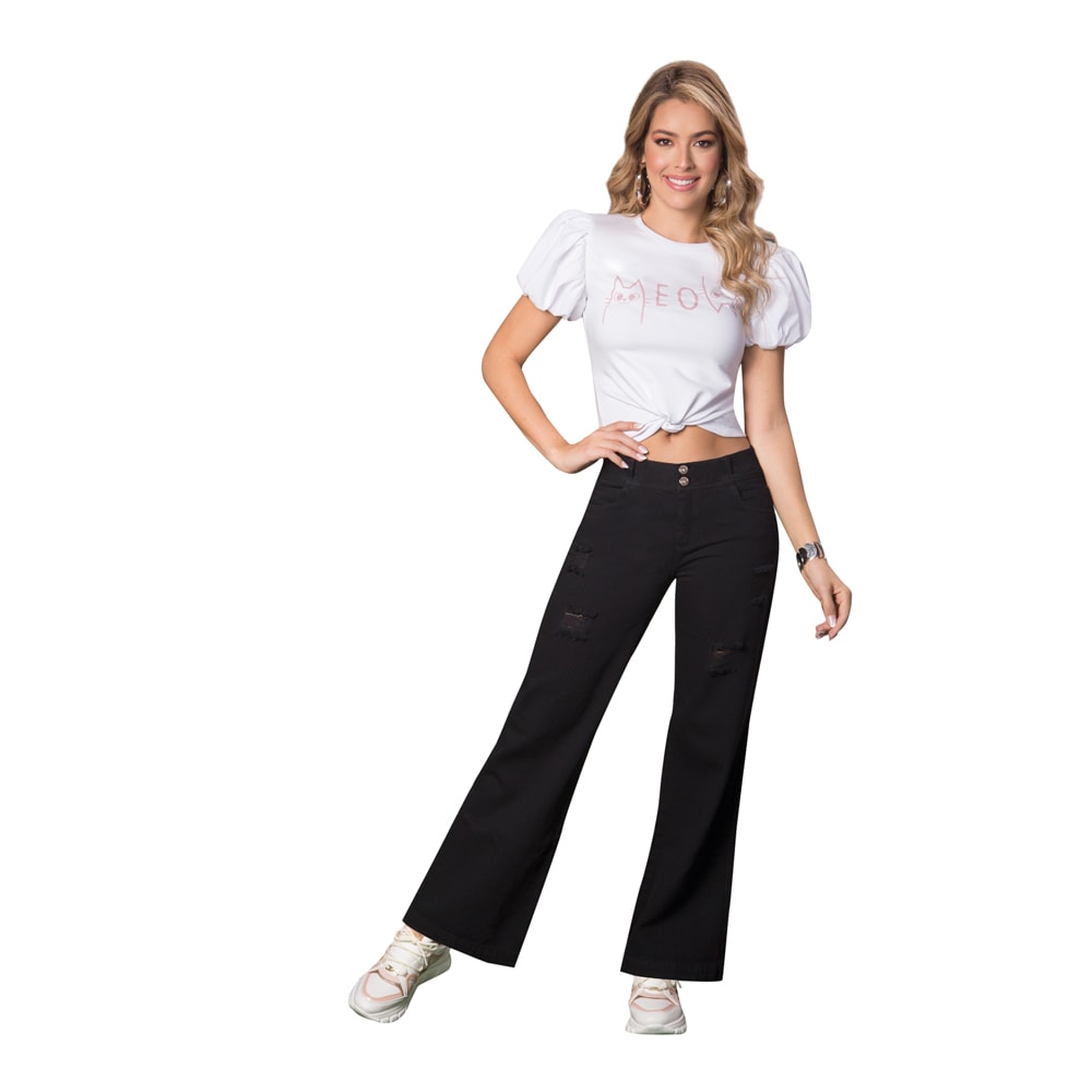 Jeans Palazzo Negro Mujeron Susan - 40