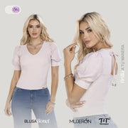 Blusa Manga Corta Cuello V Rosa TyT Bonet