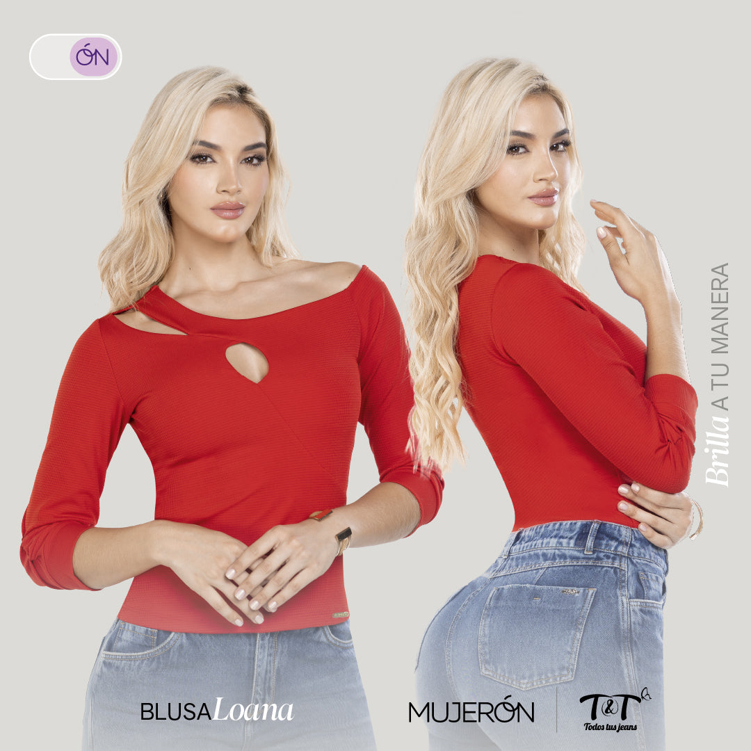 Blusa Ajustada Cuello Bandeja Rojo TyT Loana