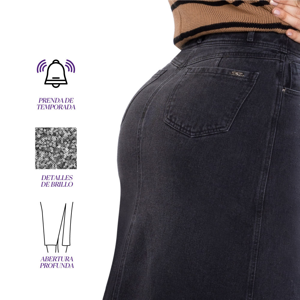 Falda Tiro Alto Gris TyT Canoli-Gris