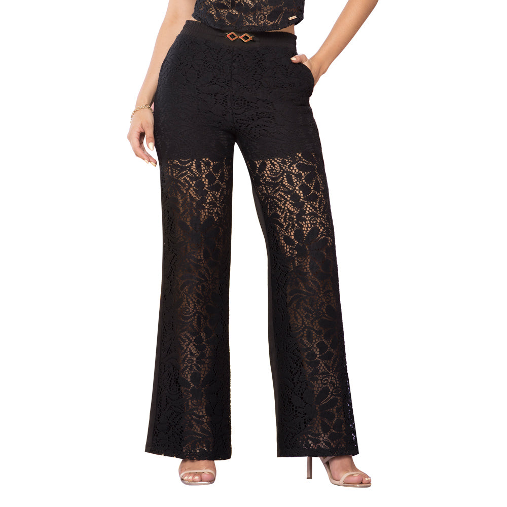 Pantalón Tiro Alto Bota Ancha Negro TyT Casanova