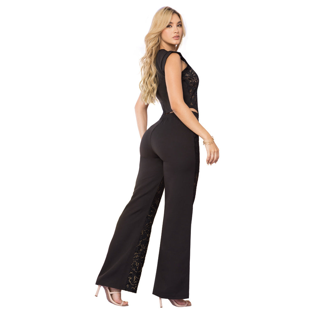 Pantalón Tiro Alto Bota Ancha Negro TyT Casanova