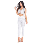 Jean Push Up Tiro Alto Blanco Estampado Real Jeans White Paper