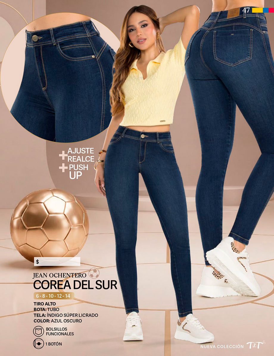 Jean Push Up Tiro Alto Azul Oscuro Tyt Jeans Corea del Sur - foto 7