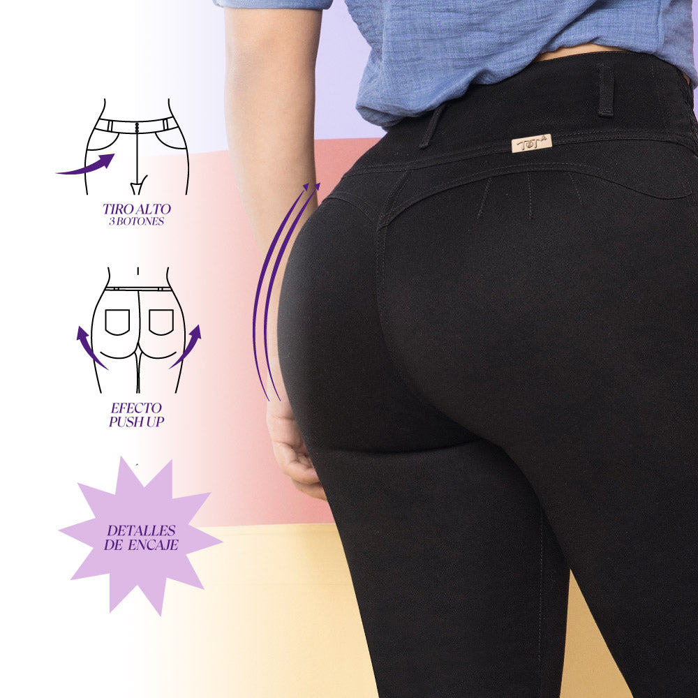 Jeans Push Up Negro Mujeron Cortazar - 40