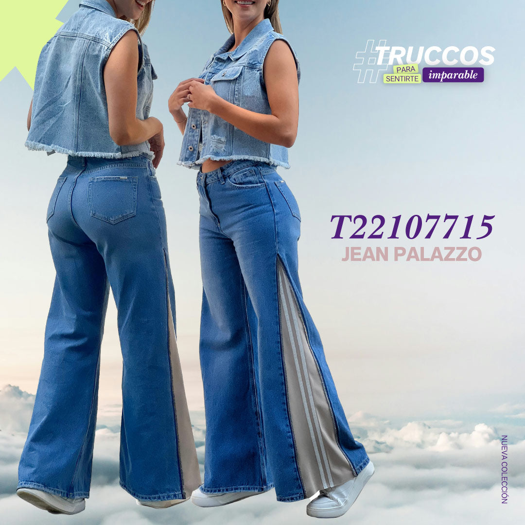 Jean Wide Leg Tiro Alto Rayas Azul Trucco'S T22107715 - 42