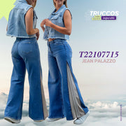 Jean Wide Leg Tiro Alto Rayas Azul Trucco'S T22107715 - 42