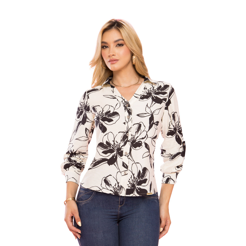 Camisa Estampado Botánico Blanco TyT Embrujo