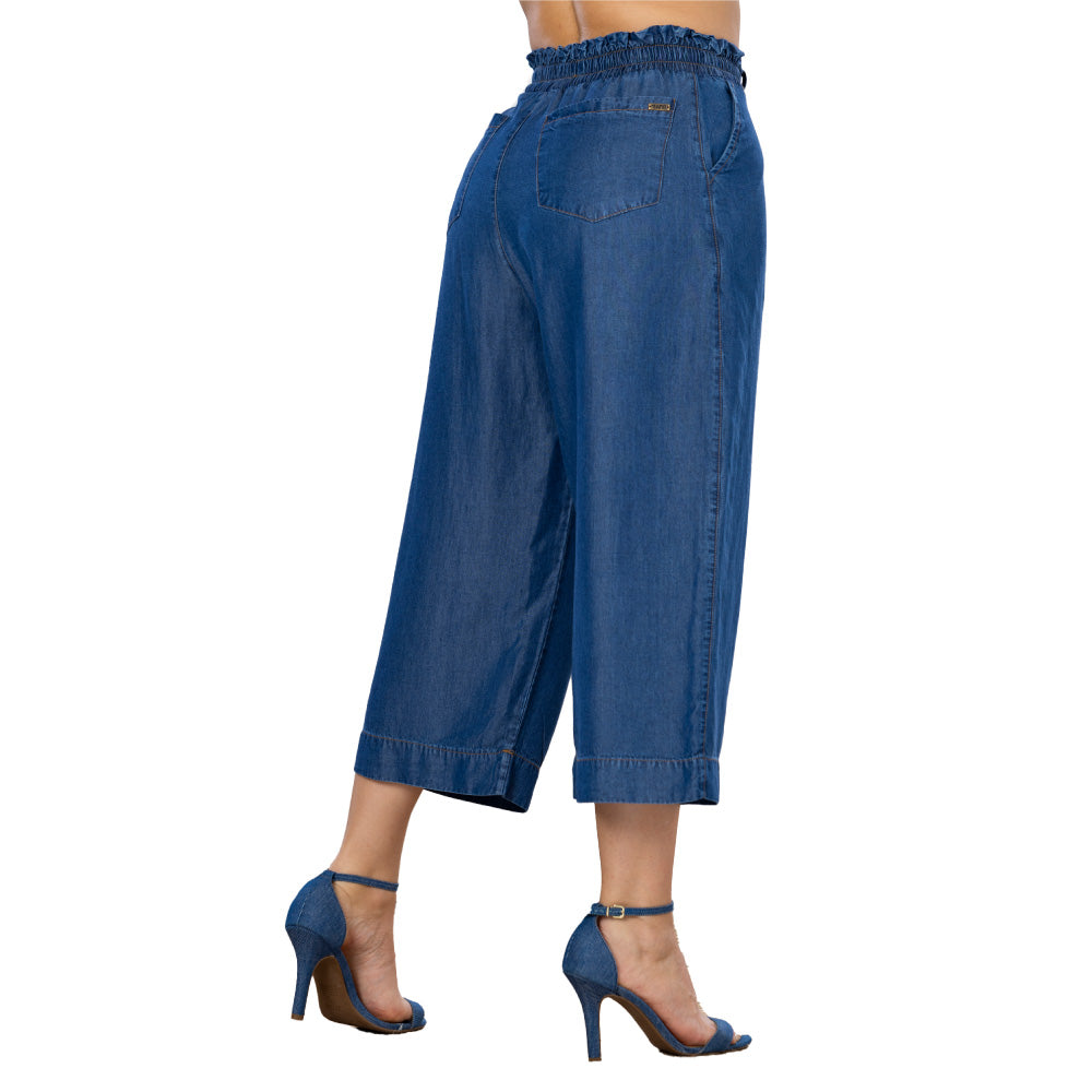 Pantalón Culotte Tiro Alto Azul Medio Tyt Canelazo - 38
