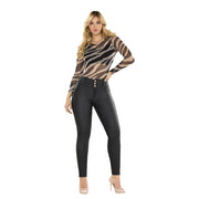 Pantalón Tiro Alto Efecto Cuero Negro TyT Florencia