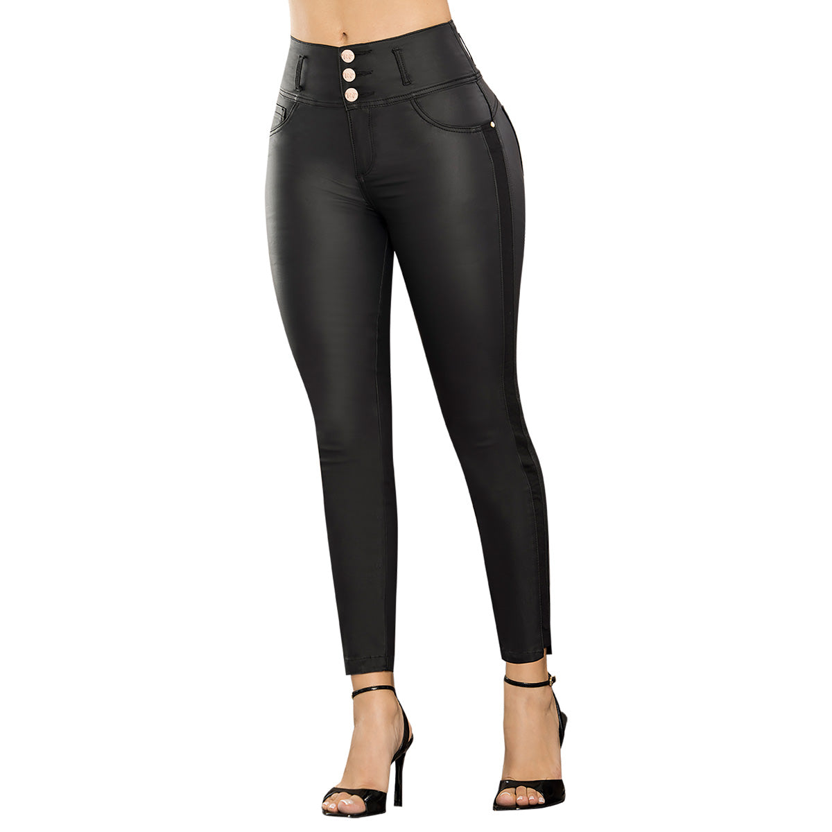 Pantalón Efecto Cuero Negro Tiro Alto TyT Franco