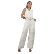 Set Cargo Bota Ancha Hueso Misshop 1060