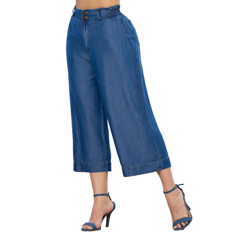 Pantalón Culotte Tiro Alto Azul Medio Tyt Canelazo - 36
