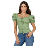 Blusa Ajustada Cuello Cuadrado Verde Matcha TyT Orujo