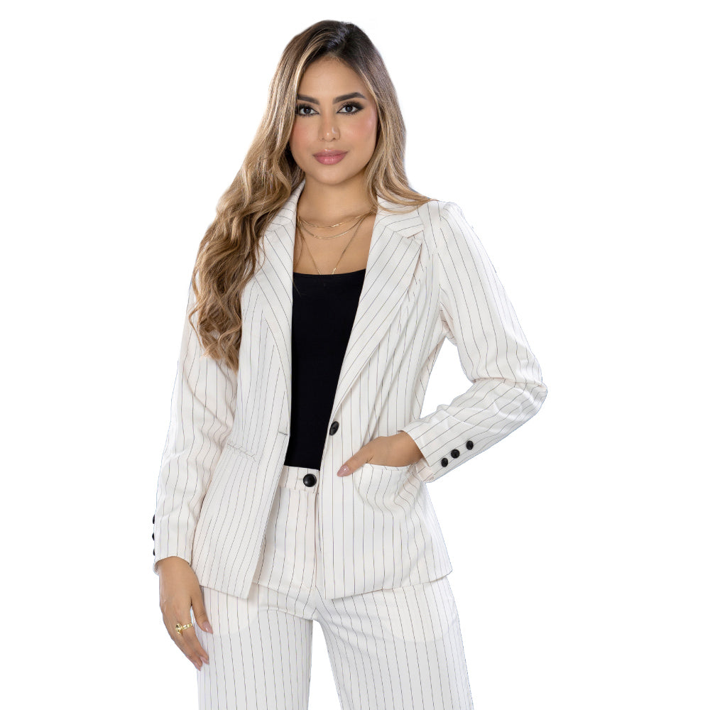 Blazer Ajustado Raya Tiza Hueso TyT Anís
