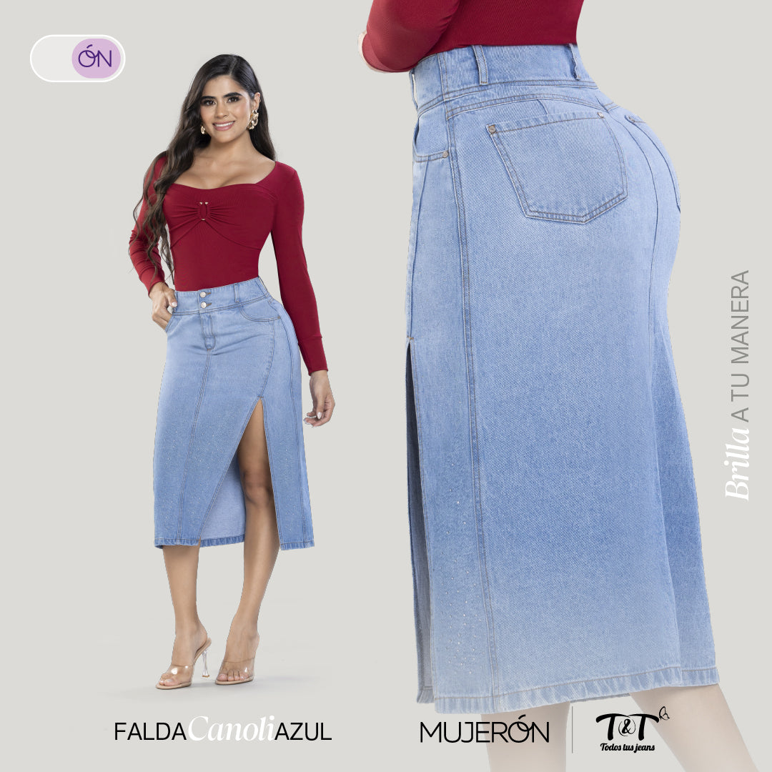 Falda Tiro Alto Azul Claro TyT Canoli
