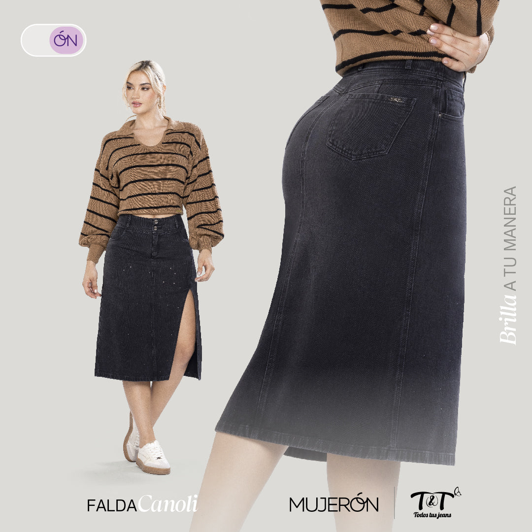 Falda Tiro Alto Gris TyT Canoli-Gris