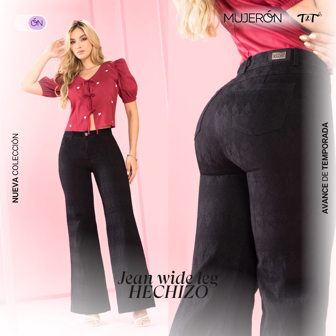 Jeans Bota Ancha Negro Mujeron Hechizo