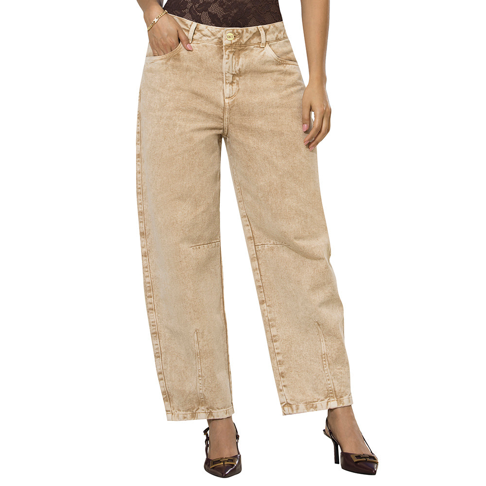 Jean Barrel Tiro Alto Beige Tyt Jeans Miel - foto 2