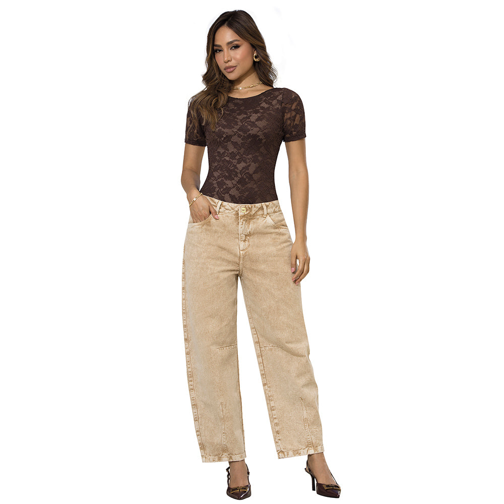Jean Barrel Tiro Alto Beige Tyt Jeans Miel - foto 5