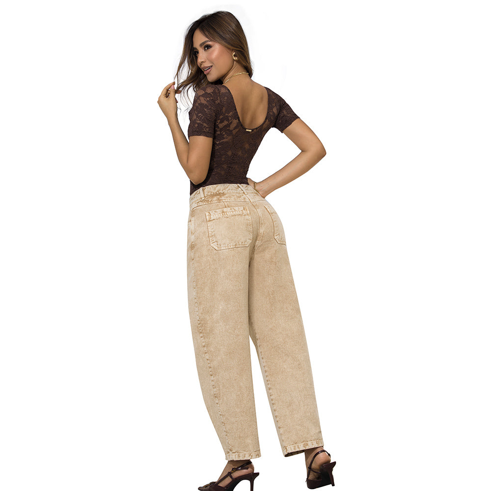 Jean Barrel Tiro Alto Beige Tyt Jeans Miel - foto 6
