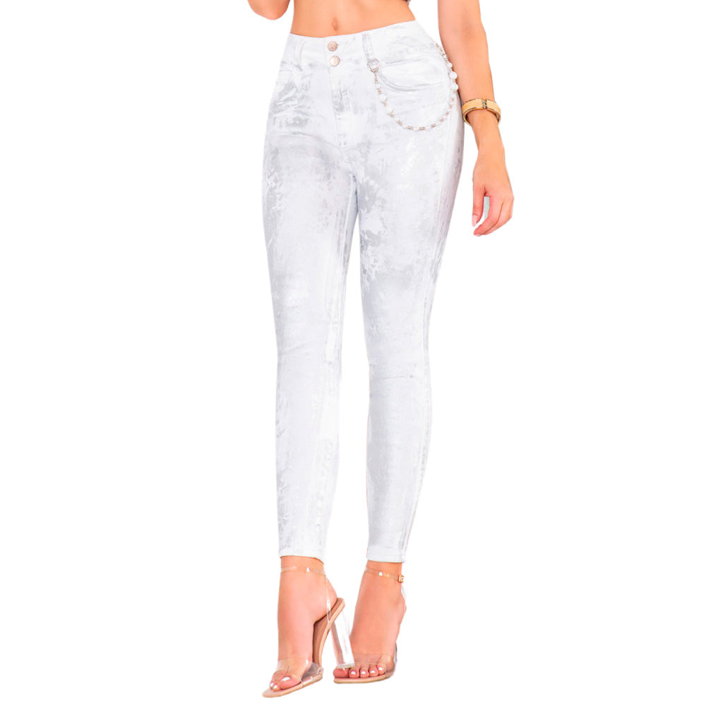 Jean Push Up Tiro Alto Blanco Estampado Real Jeans White Paper - 38