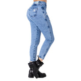 Jean Mom Tiro Alto Azul Medio Tyt Jeans Hojaldre