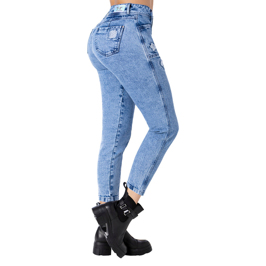 Jean Mom Tiro Alto Azul Medio Tyt Jeans Hojaldre - foto 1
