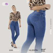 Jean Push Up Ochentero Azul Petróleo Mujeron Marcel